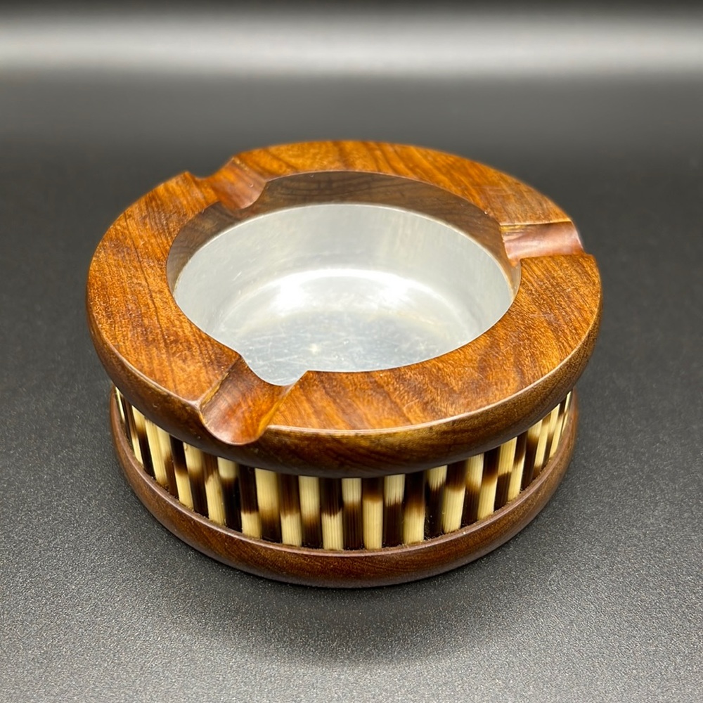 VTG African Olive Wood & Porcupine Quills Ashtray 3.5 in diameter